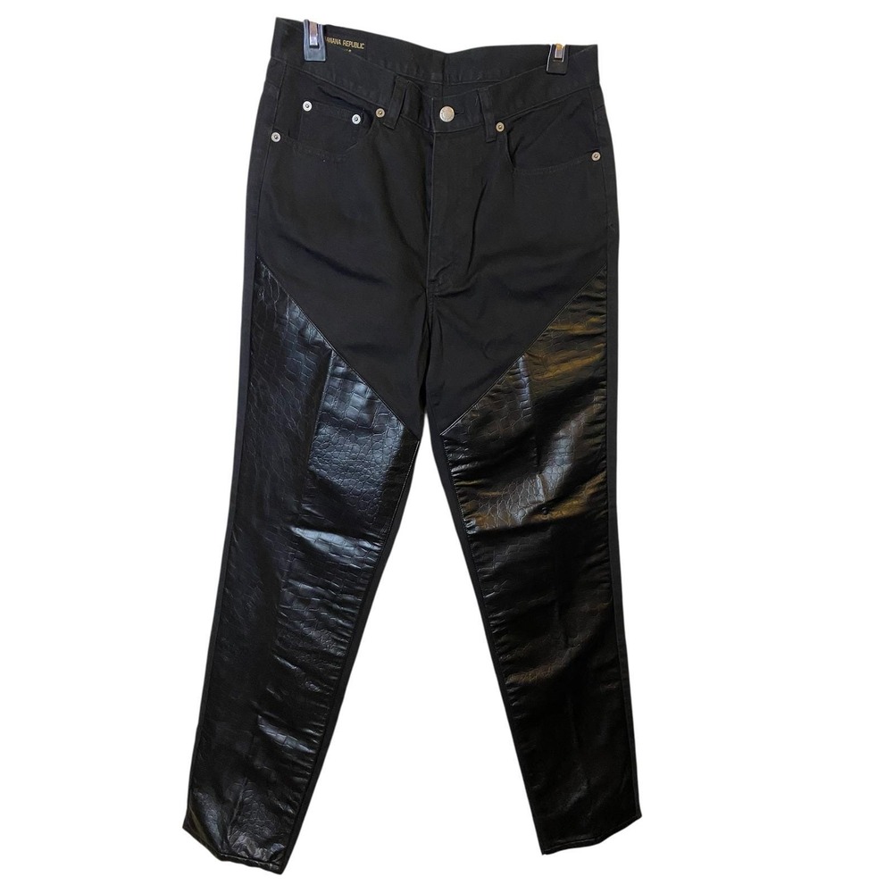 Banana Republic Womens Black Denim Jeans Croc Embossed Faux Leather Size 10 30W